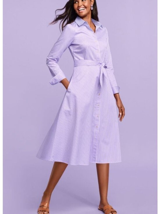 Talbots Dresses & Skirts - TALBOTS cotton stripe shirt dress in purple & white size 10